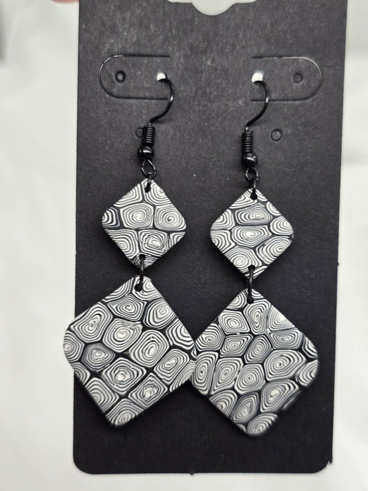 Black and White Circles Square Earrings