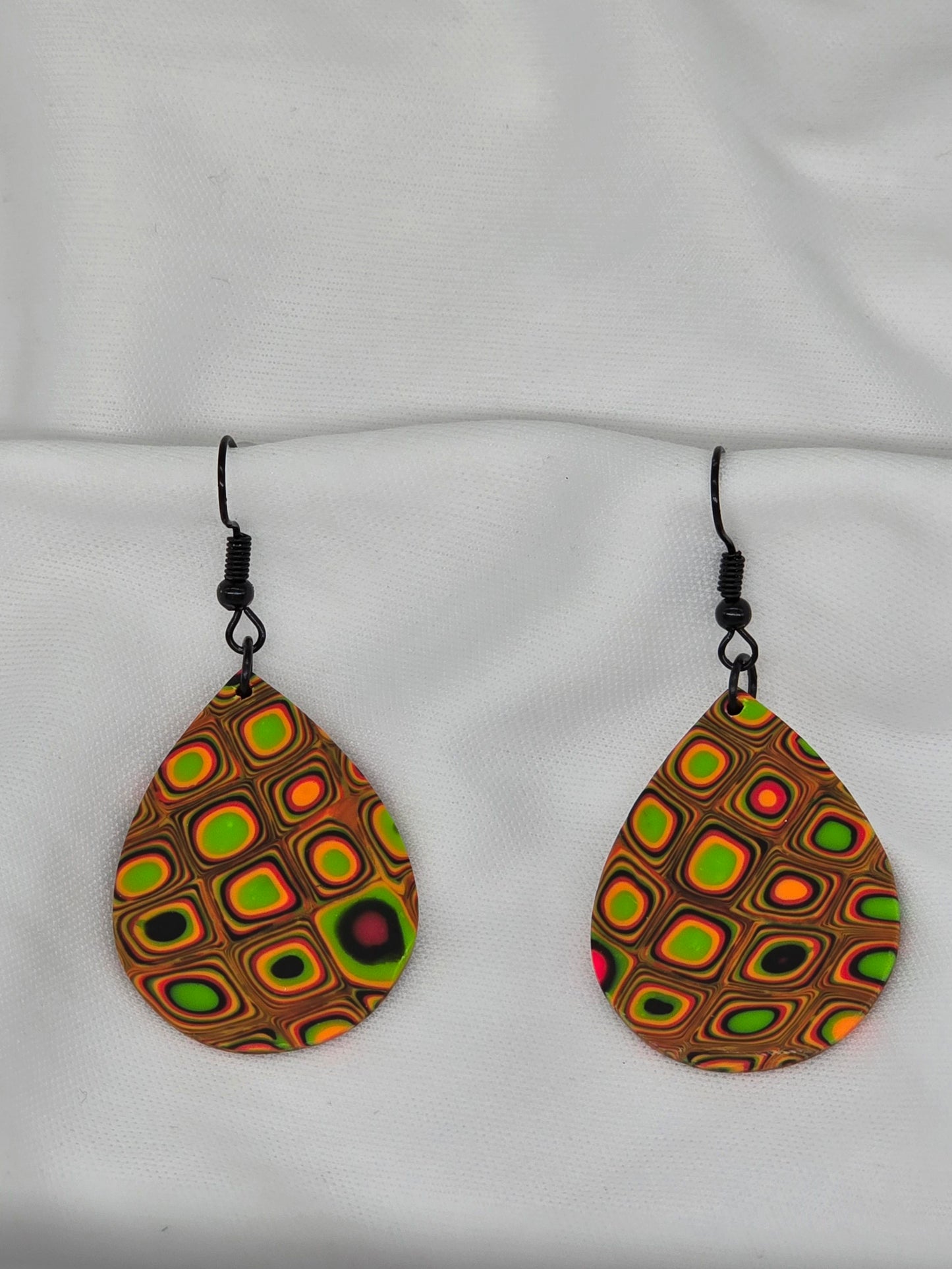 Brown with Neon Circles Oval Earrings