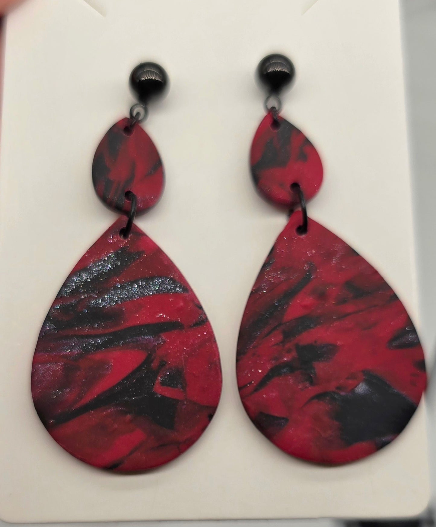 Red and Black Shimmer Teardrop Earrings