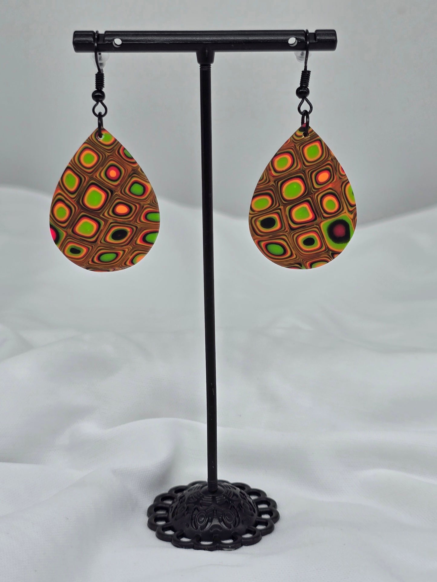 Brown with Neon Circles Oval Earrings