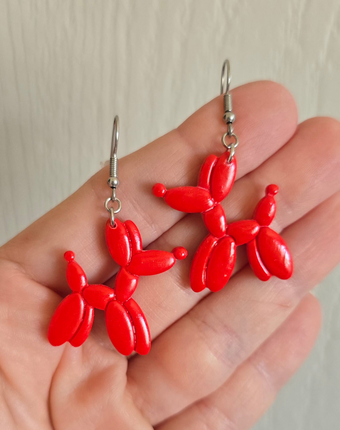 Red Balloon Animal Dog Earrings