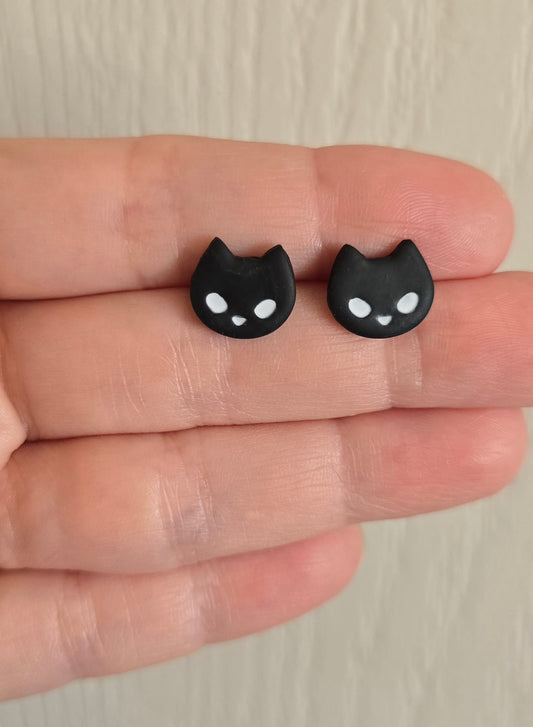 Mini Black Cat Stud Earrings
