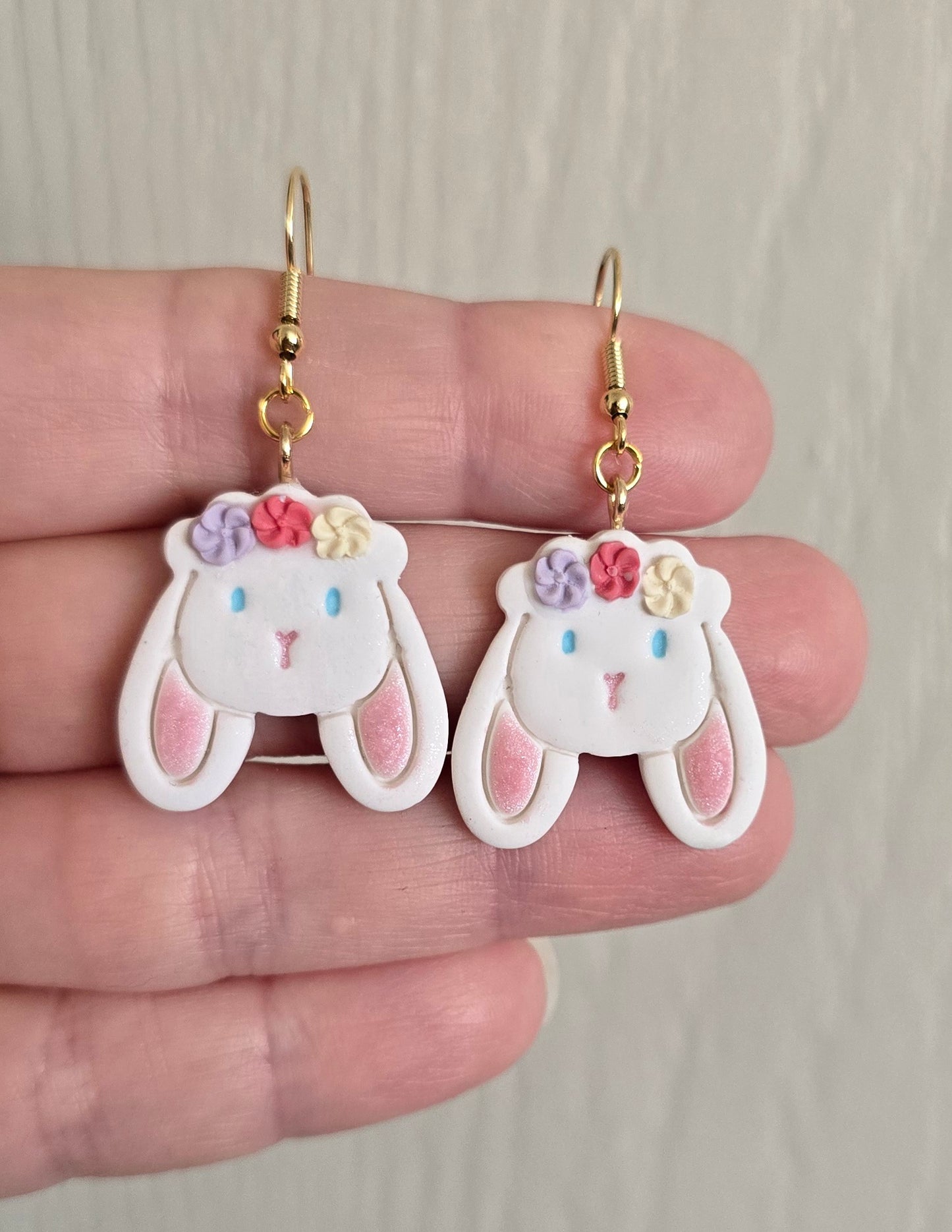 Easter Bunny with Flower Crown Dangle Earrings