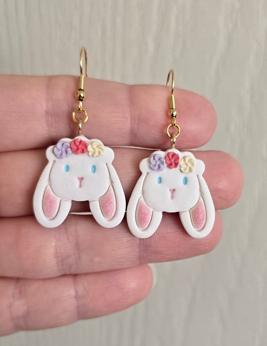 Easter Bunny with Flower Crown Dangle Earrings