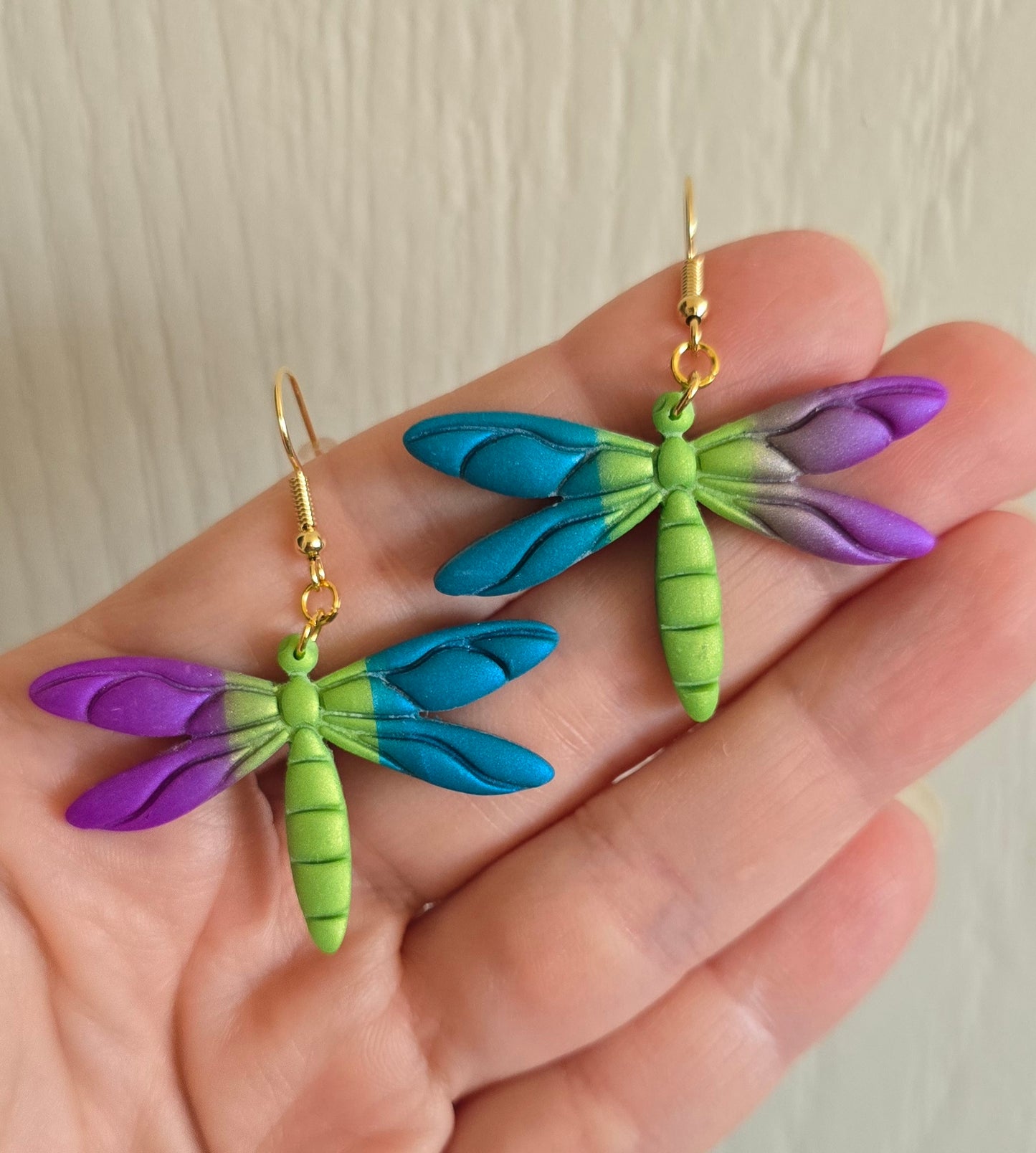 Purple, Green, and Blue Dragonfly Earrings