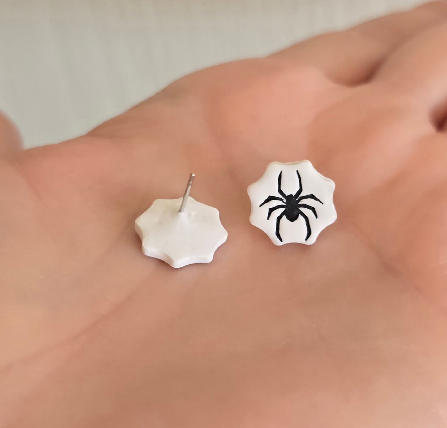 Mini Black and White Spider Stud Earrings