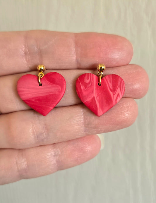 Red and Pink Design Heart Earrings