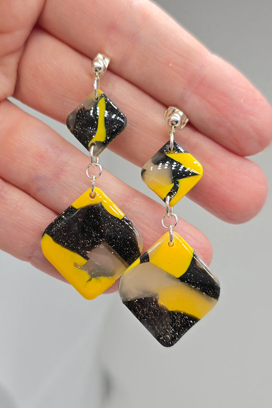 Bumblebee Jasper Faux Square Dangle Earrings