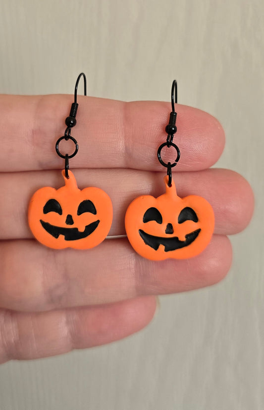Orange Jack O' Lantern Pumpkin Dangle Earrings