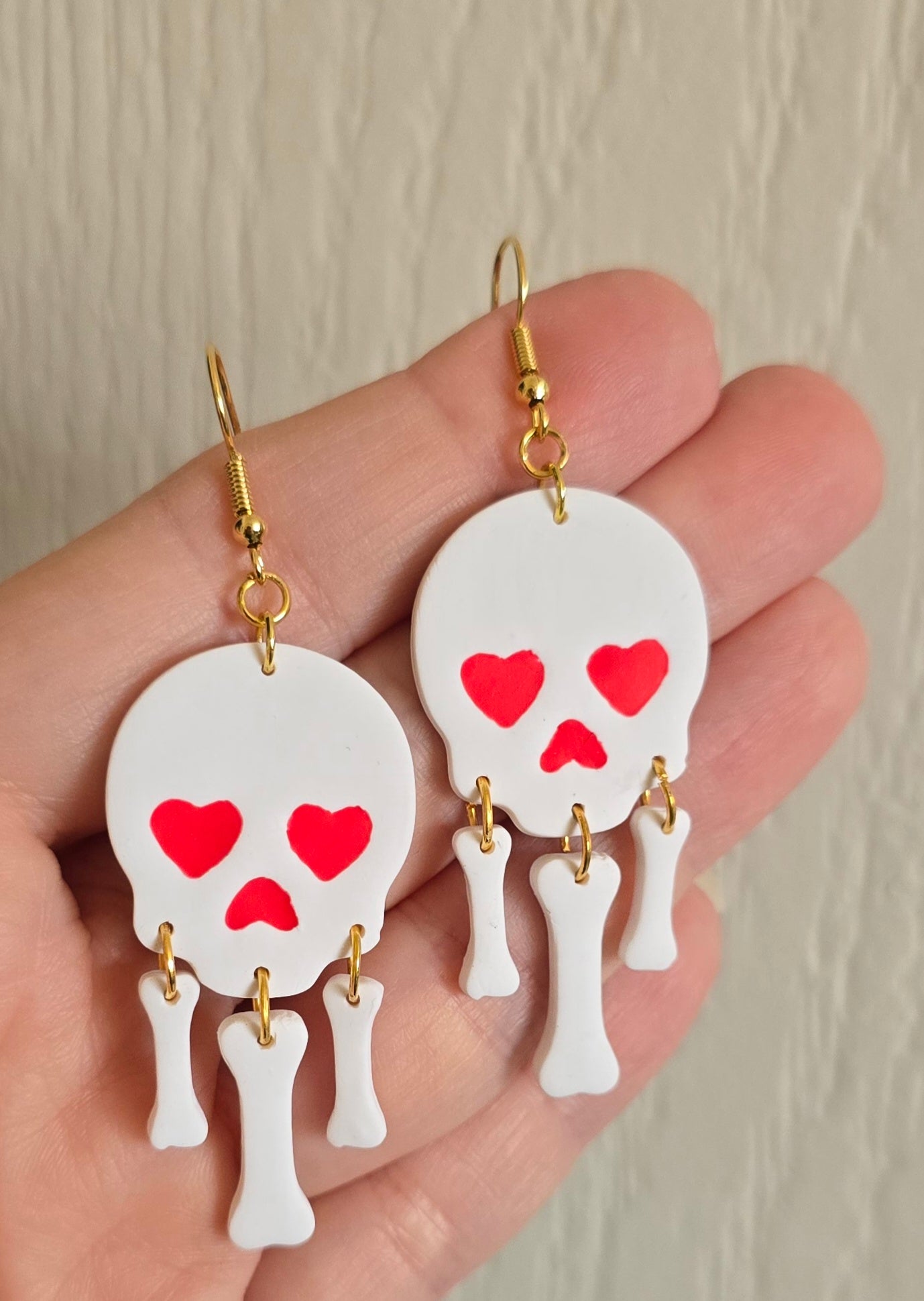 White Skull and Bones Halloween Dangle Earrings