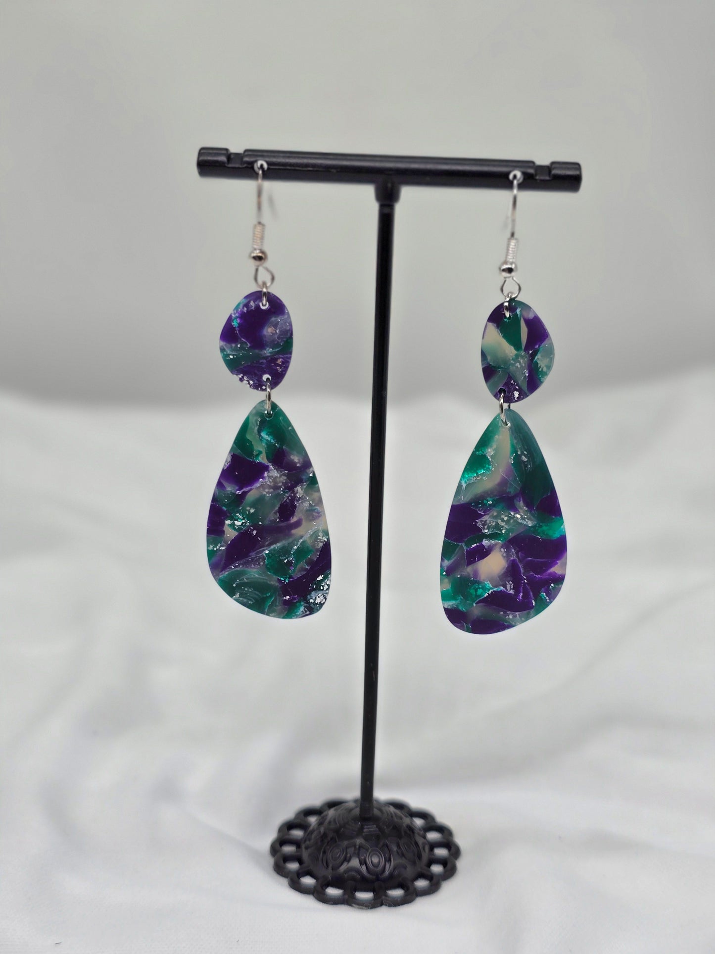 Rainbow Green Topaz Faux Oval Dangle Earrings