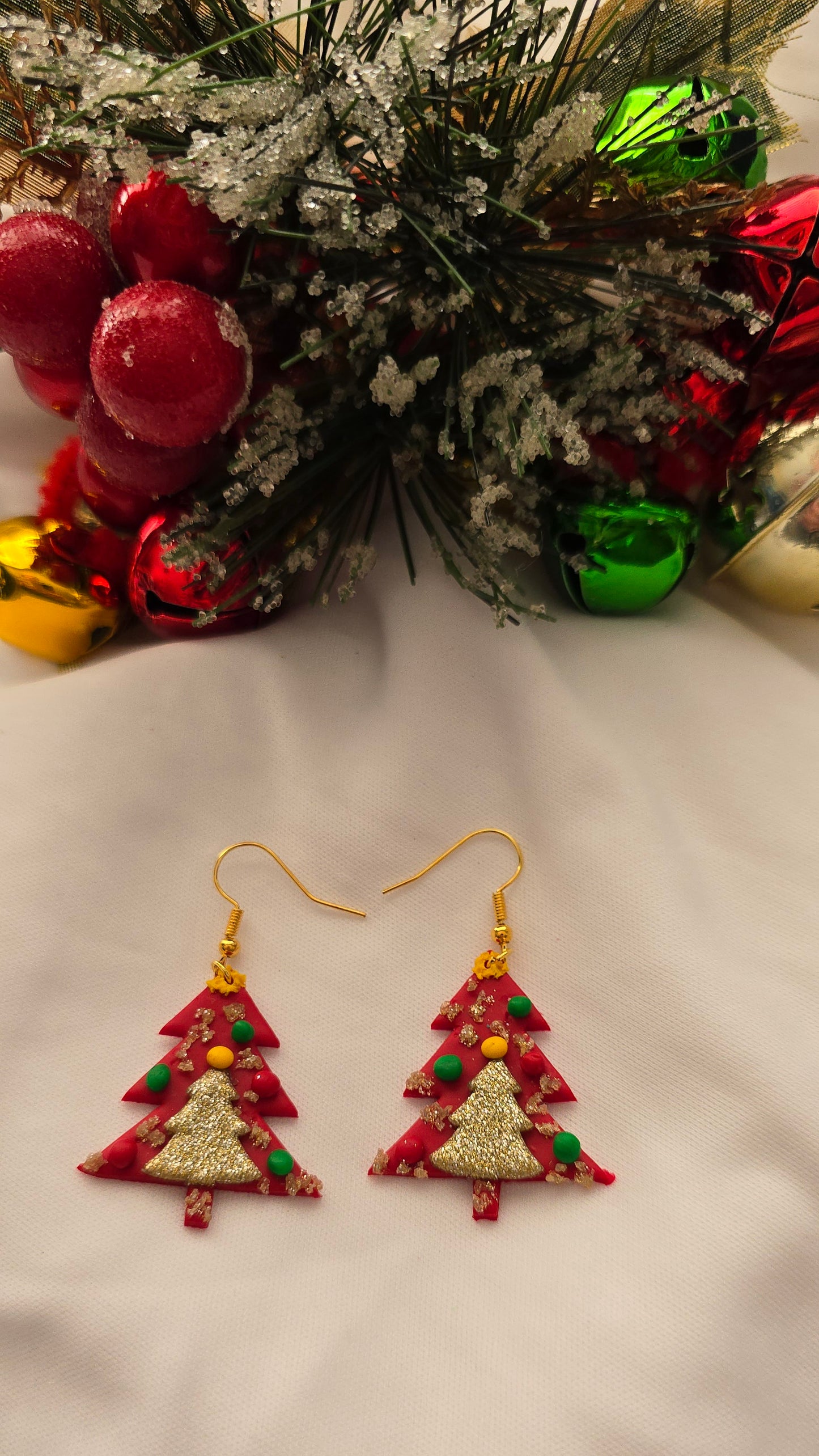 Red and Silver Colorful Christmas Tree Earrings