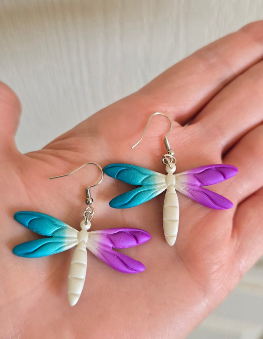 Blue, White, and Purple Dragonfly Earrings