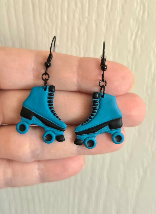Teal and Black Retro Skate Earrings