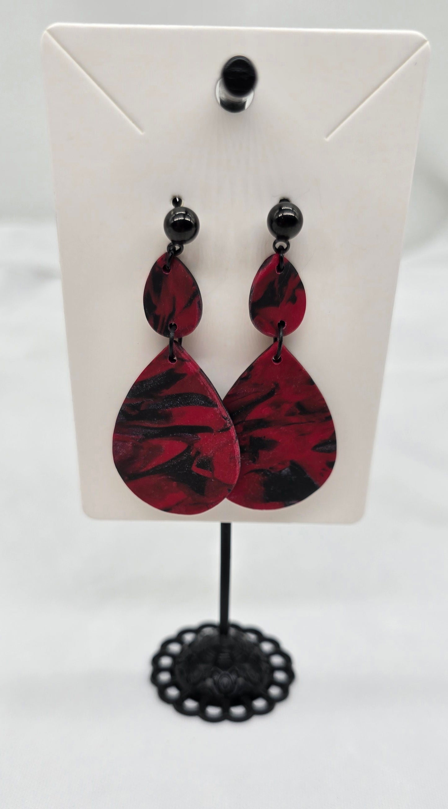 Red and Black Shimmer Teardrop Earrings