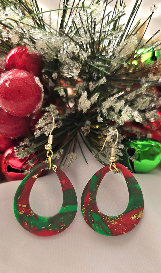 Red, Green & Gold Oval Hoop Earrings