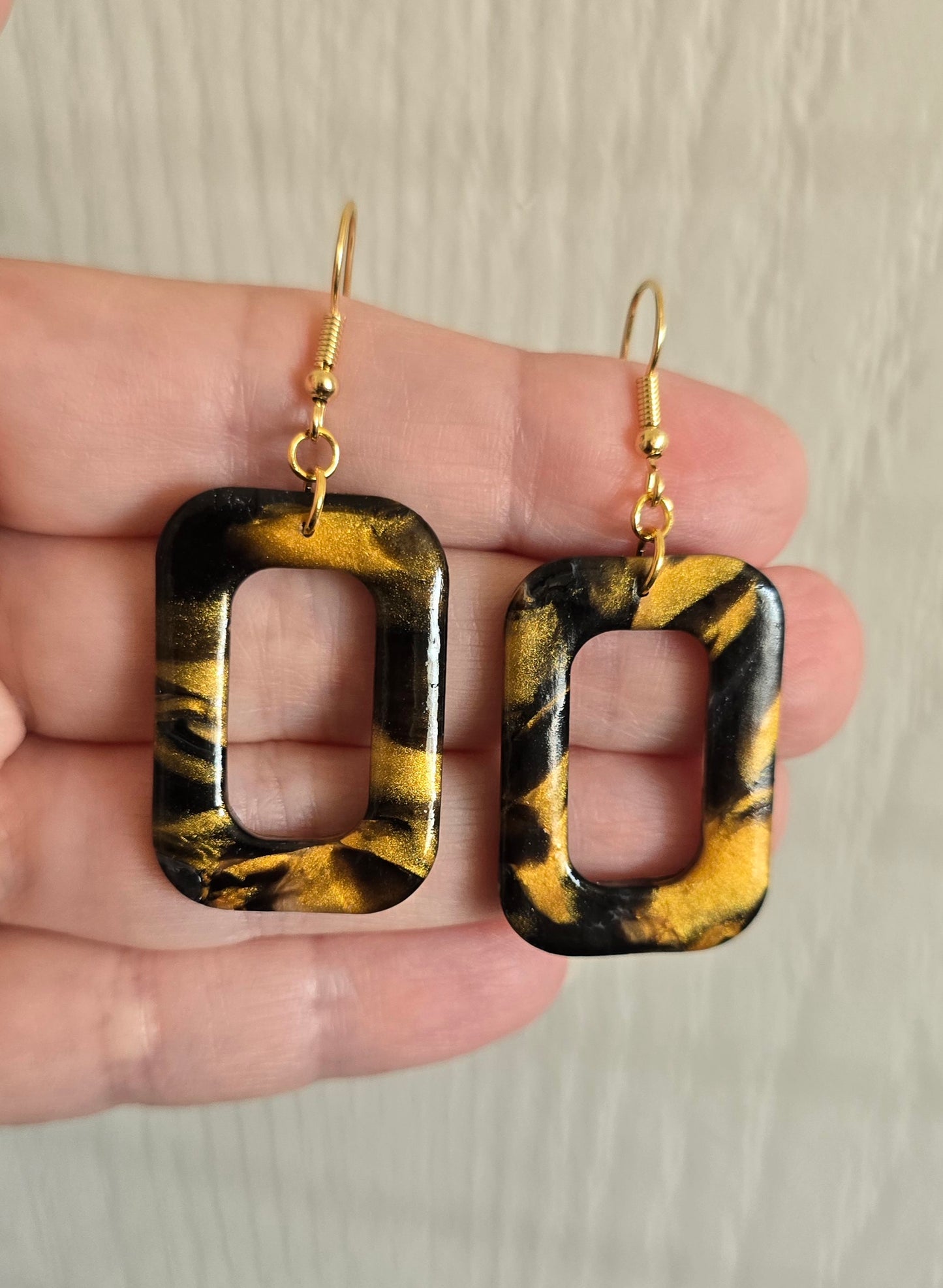 Tiger's Eye Black and Gold Dangle Earrings