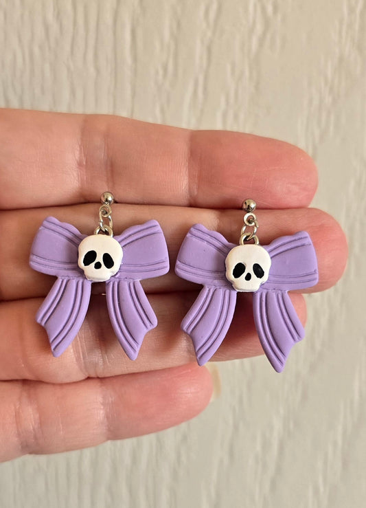 Purple Skull Bow Halloween Earrings