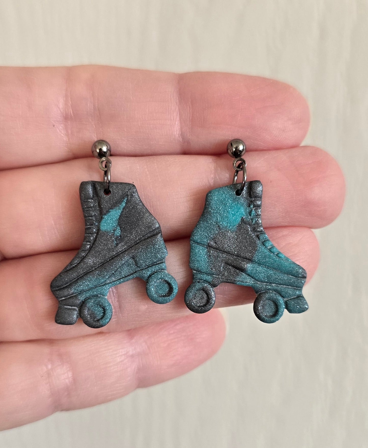Gray and Teal Retro Skate Earrings