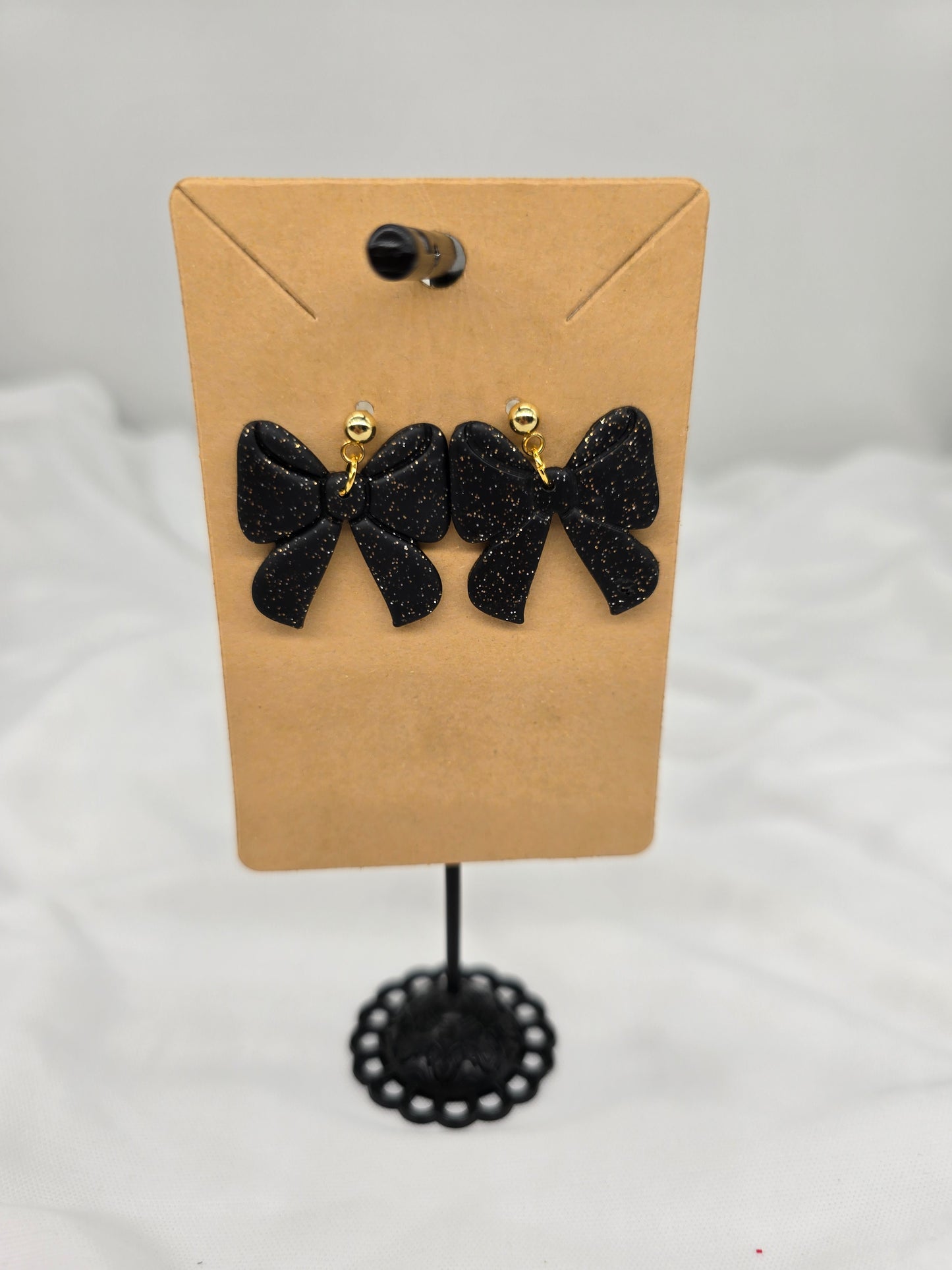 Black and Gold Bow Earrings