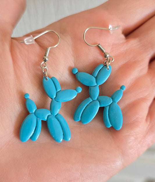 Blue Balloon Animal Dog Earrings