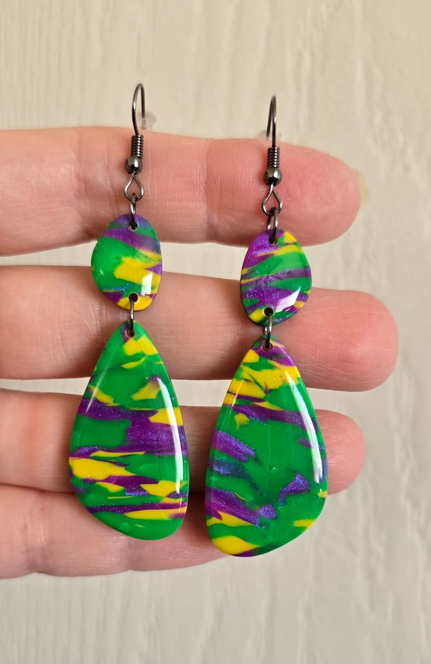 Mardi Gras Oval Dangle Earrings