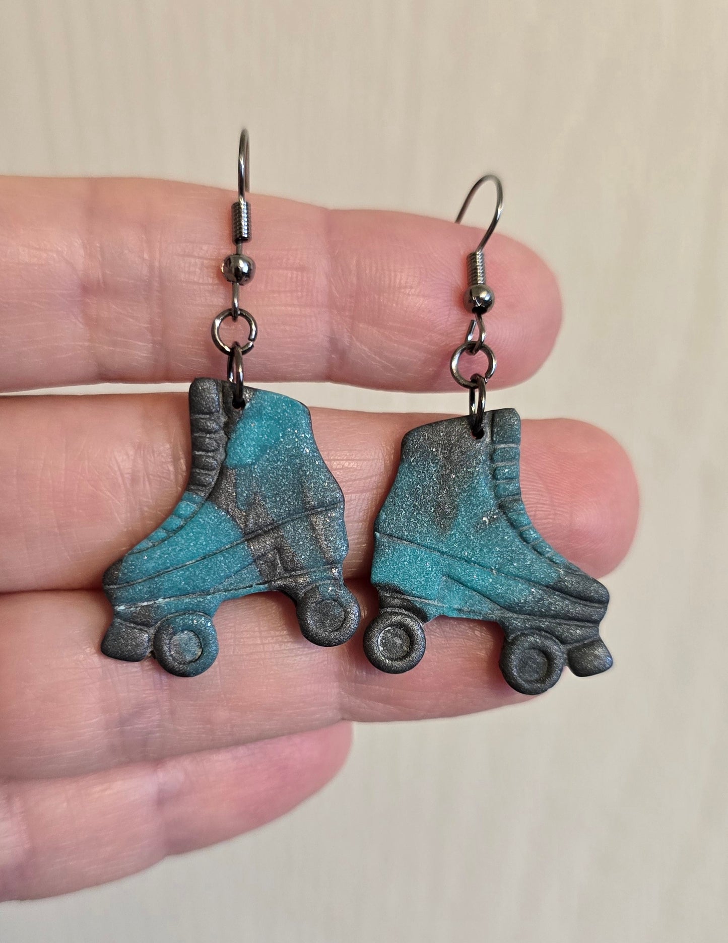 Gray and Teal Retro Skate Earrings
