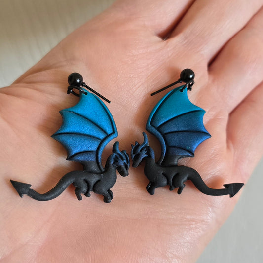 Blue and Black Dragon Earrings