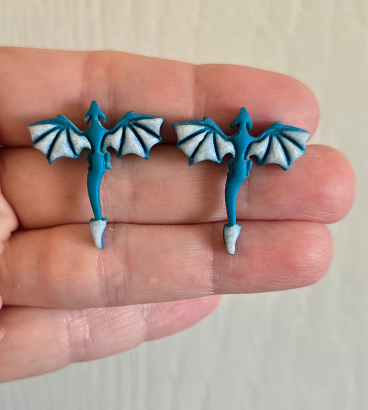 Teal and Pearl Small Dragon Earrings