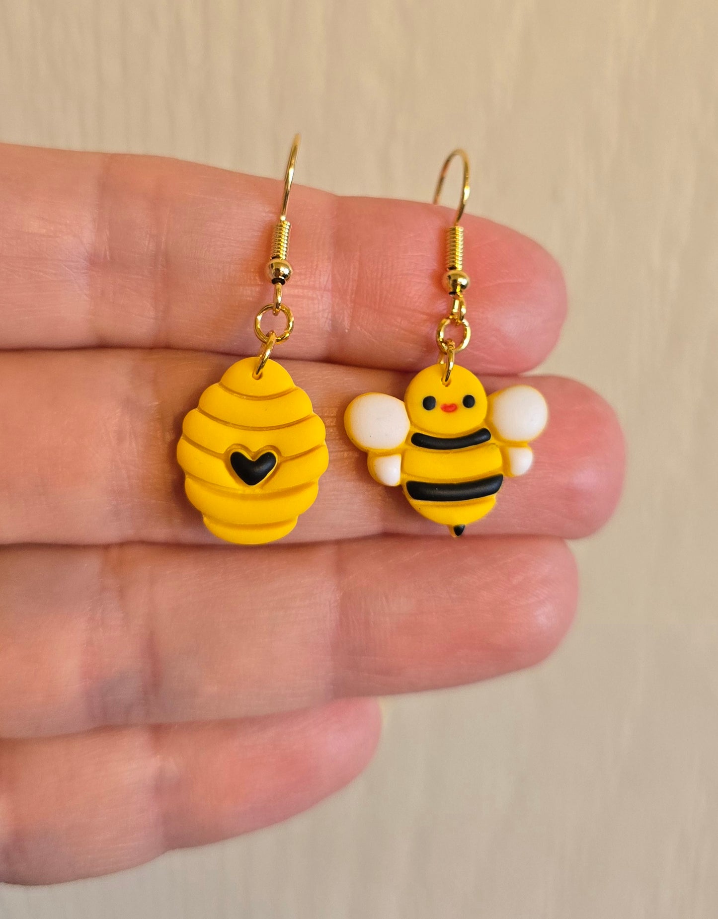 Bumblebee and Honeycomb Dangle Earrings