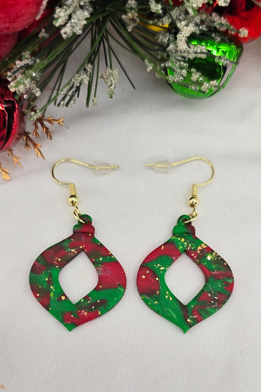 Red, Green & Gold Ornament Earrings