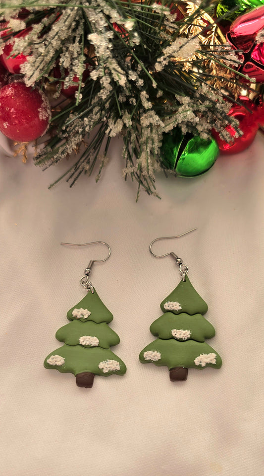 Snowy Christmas Tree Earrings