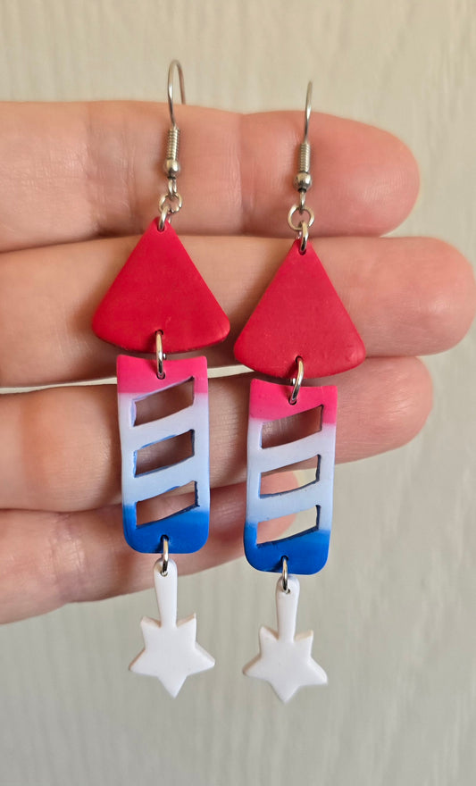Rocket Dangle 4th of July Earrings