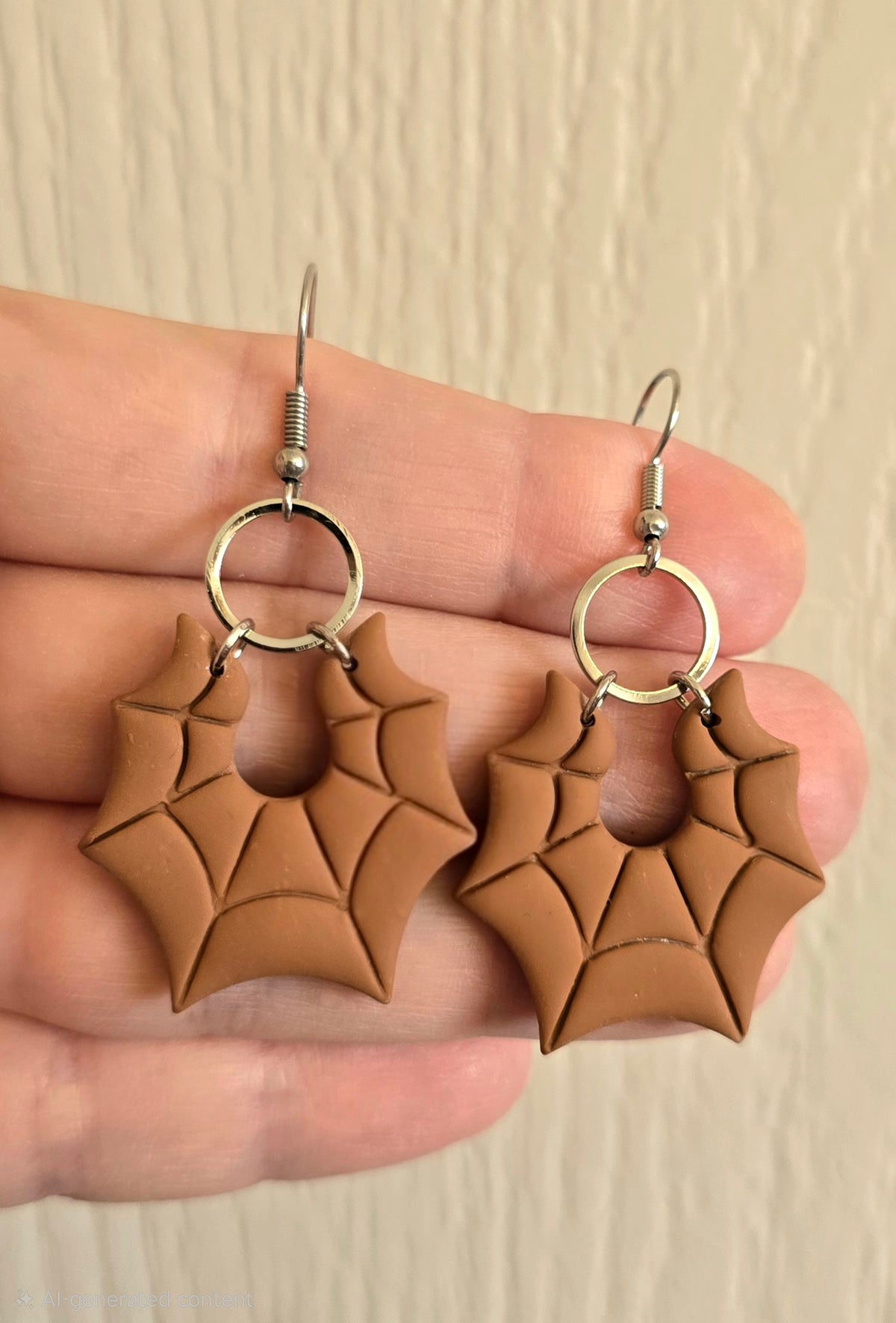 Brown Spider Web Halloween Dangle Earrings
