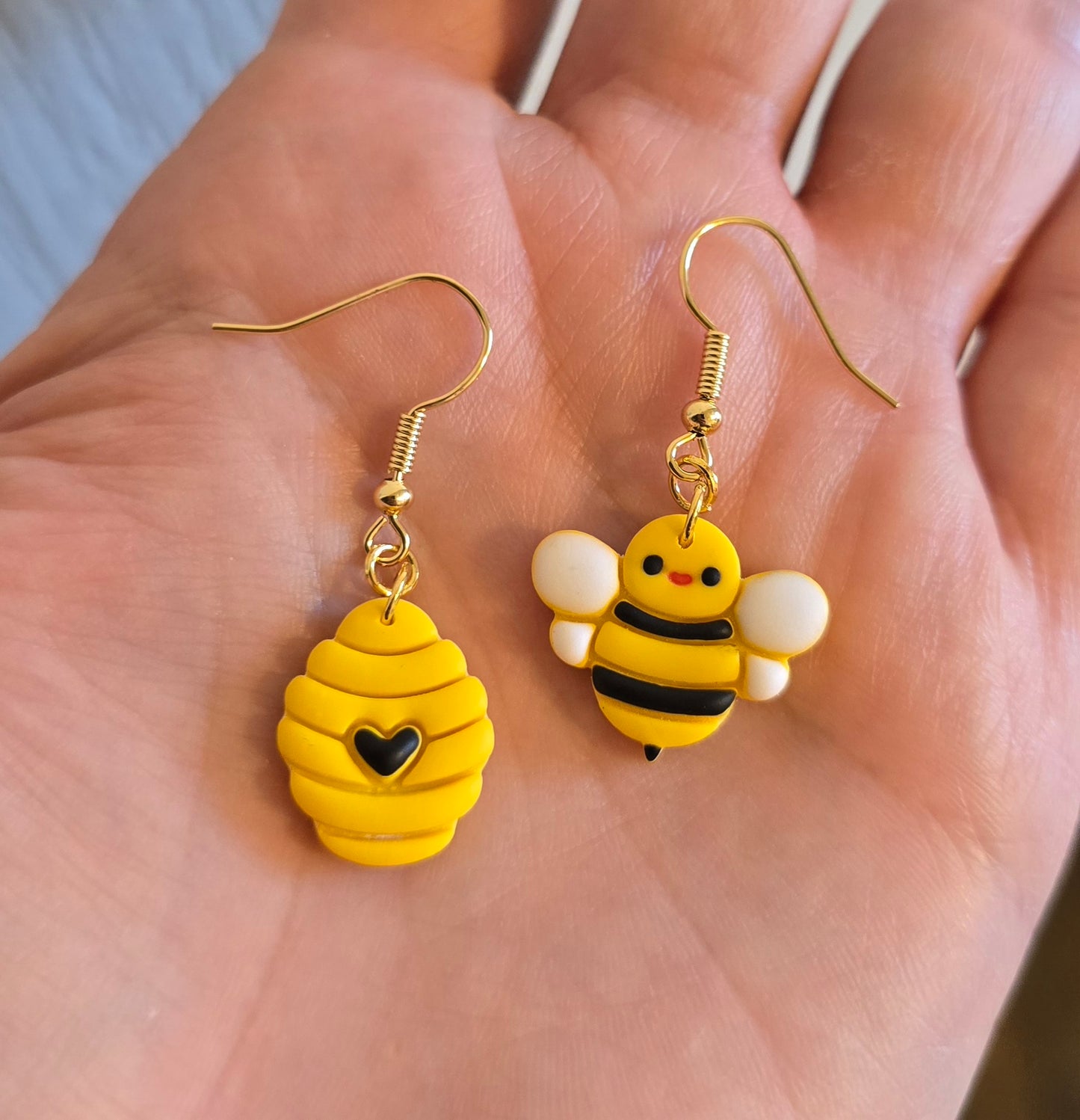 Bumblebee and Honeycomb Dangle Earrings