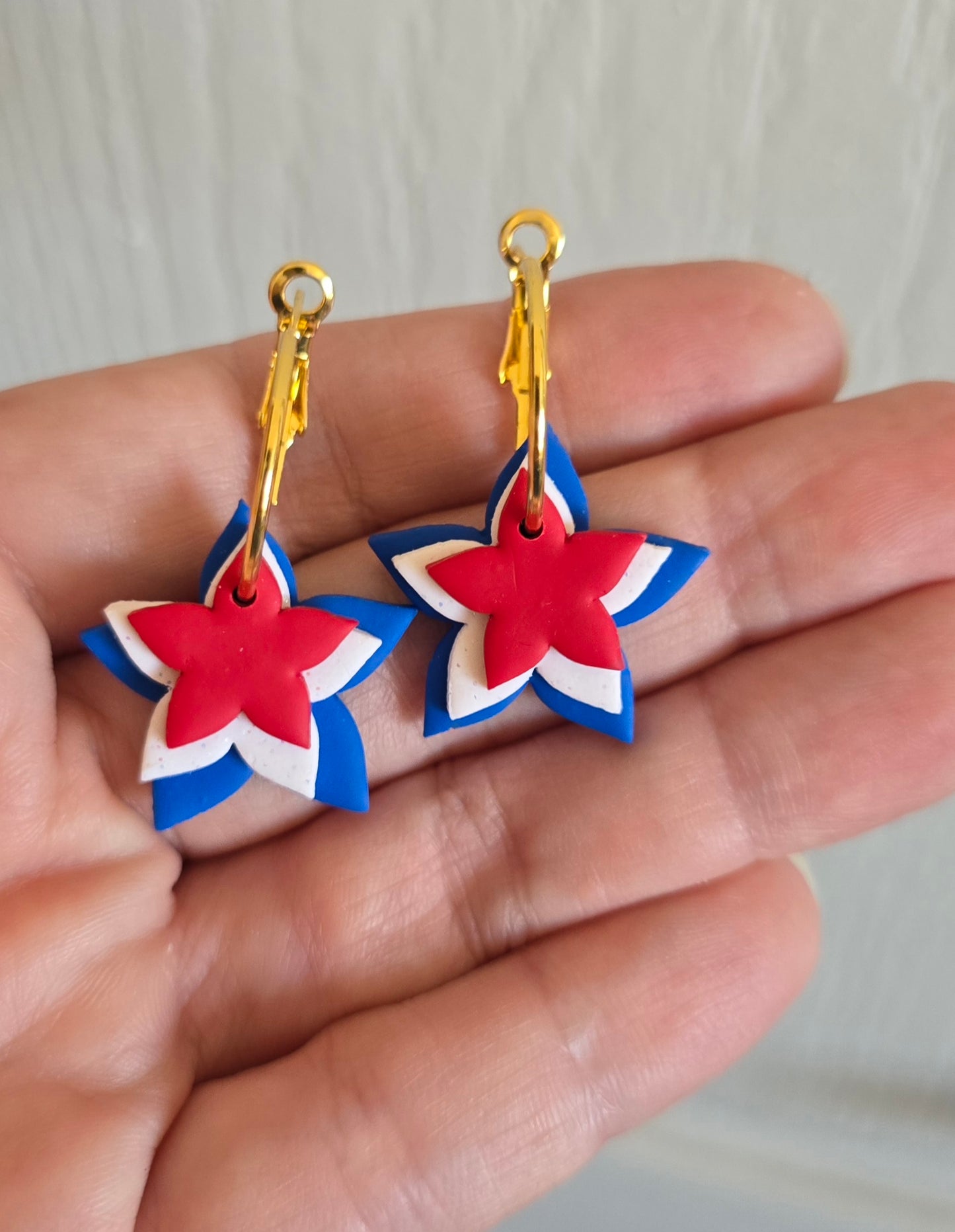 4th of July 3 Star Hoop Earrings