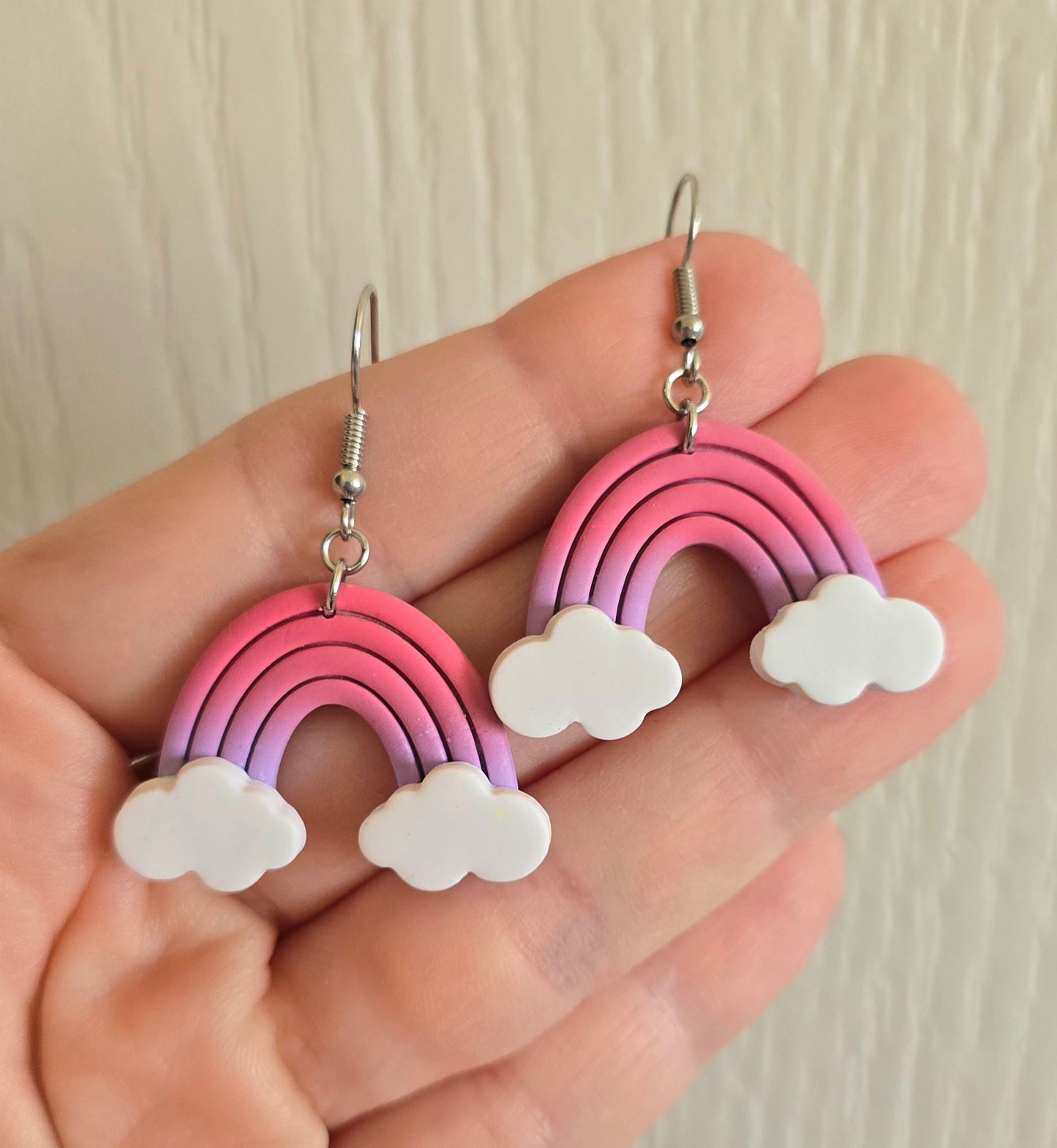 Pink and Purple Rainbow and Cloud Earrings