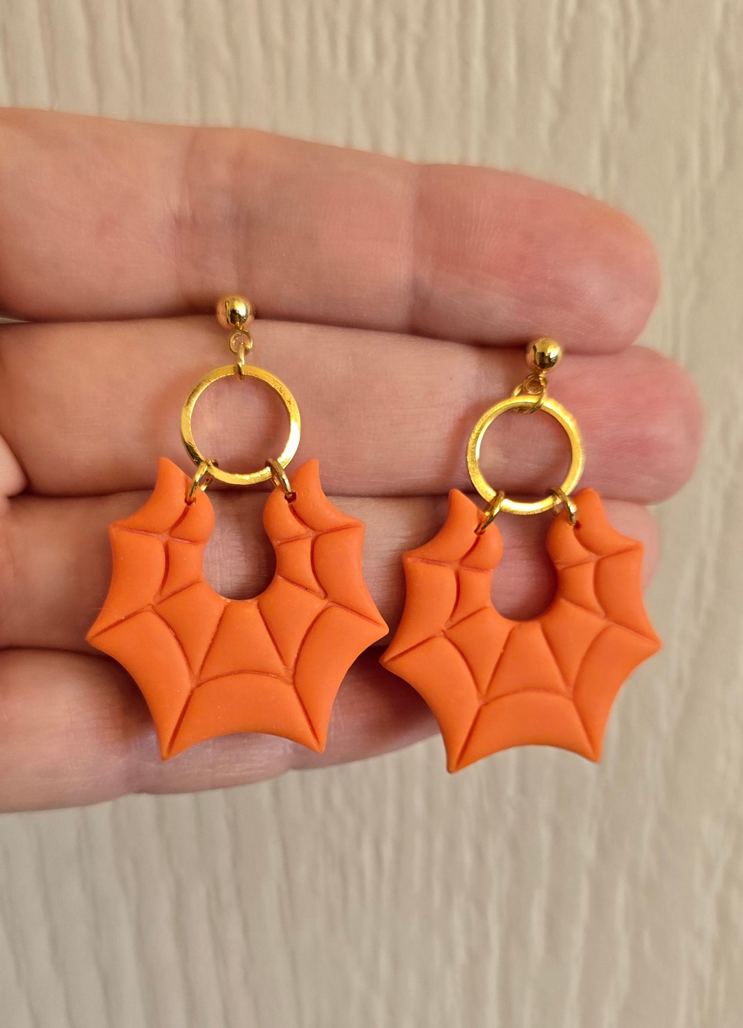 Orange Spider Web Halloween Dangle Earrings