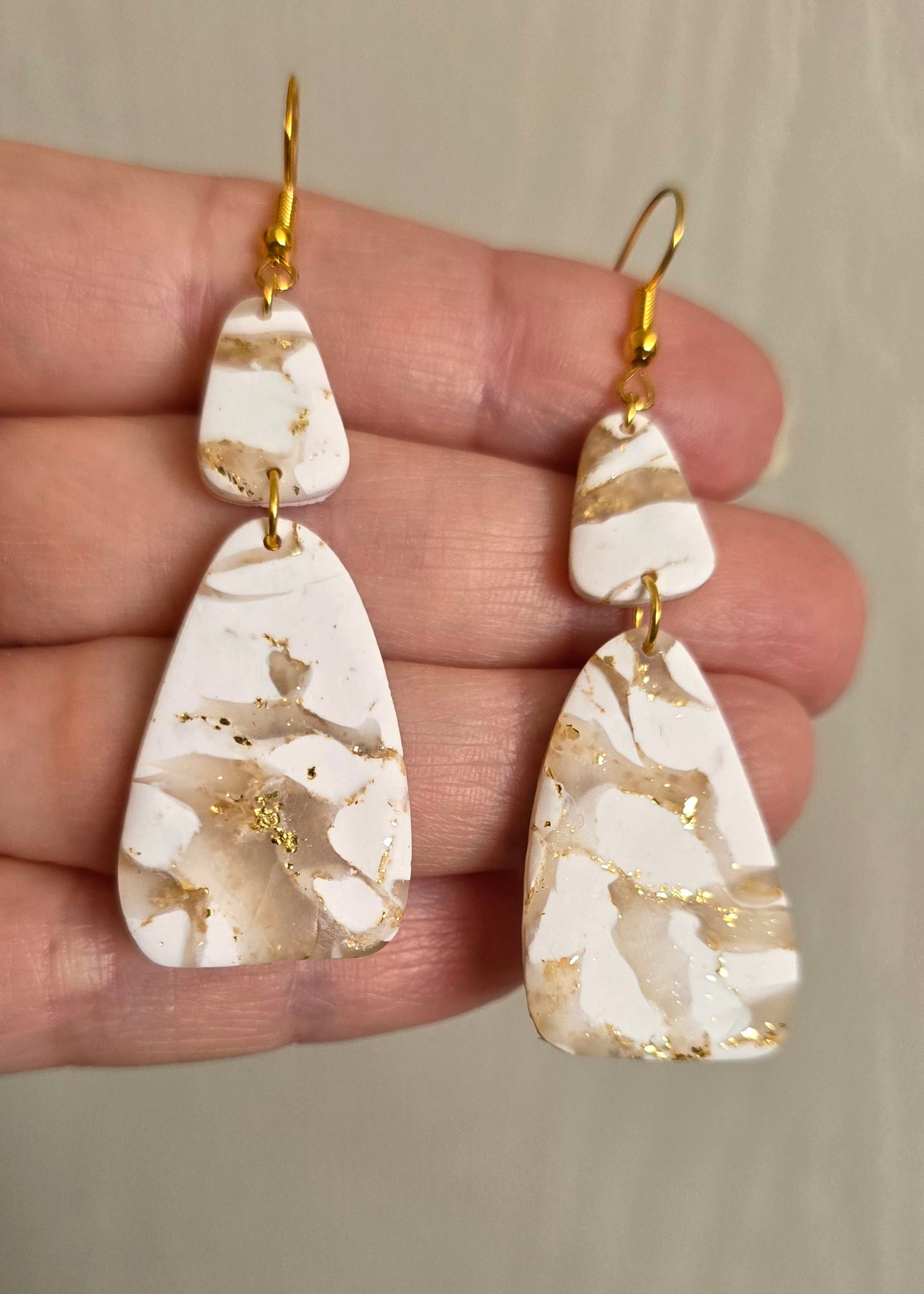 White and Gold Dangle Earrings