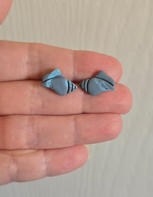 Blue and Gray Conch Shell Stud Earrings