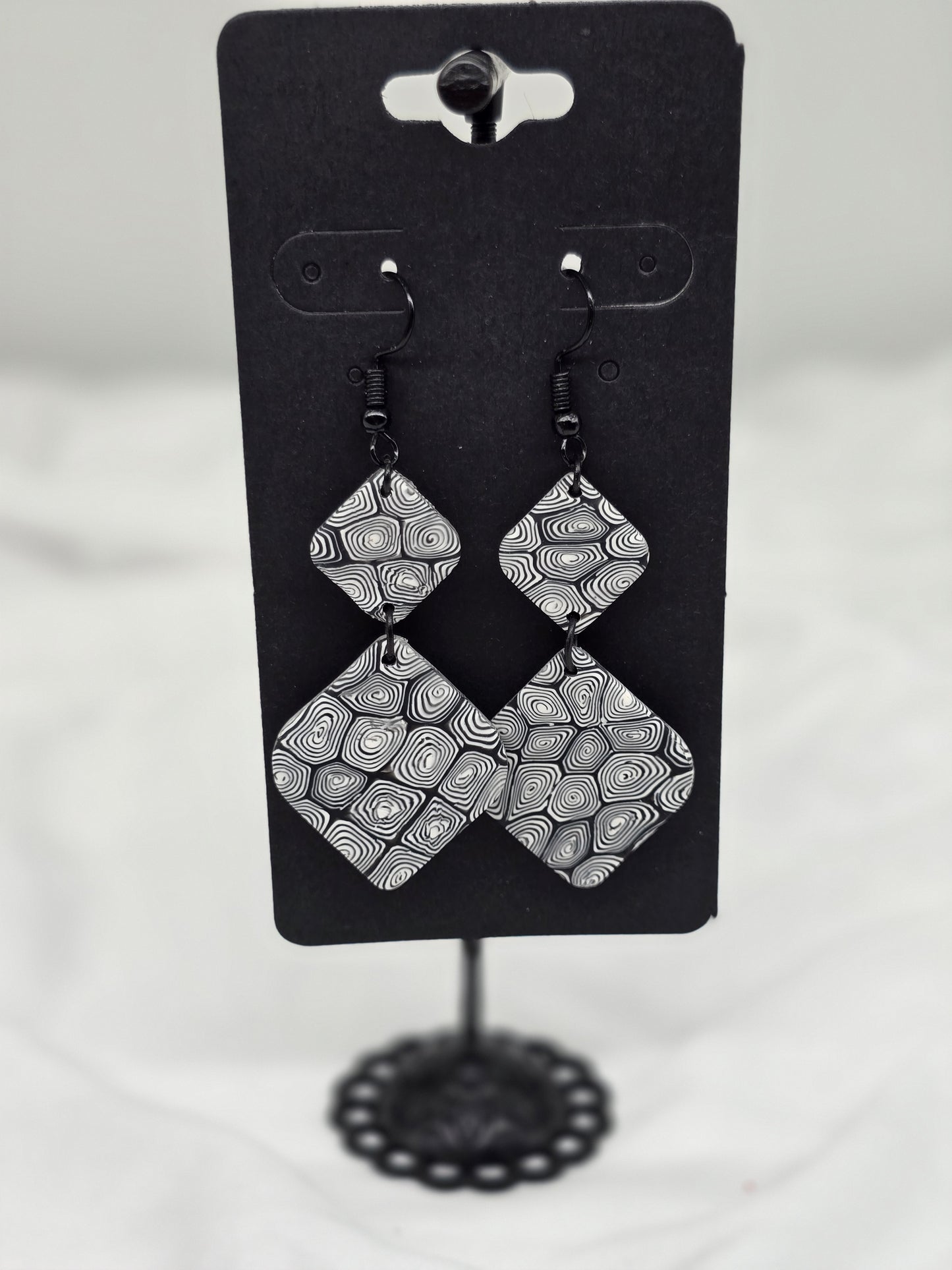 Black and White Circles Square Earrings