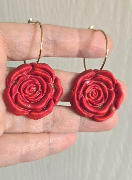 Red Rose Hoop Earrings