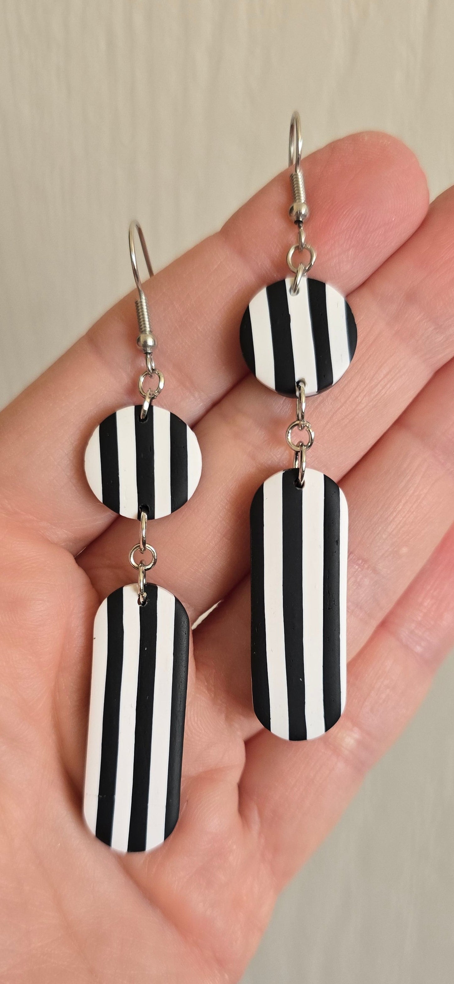 Black and White Zebra Striped Dangle Earrings