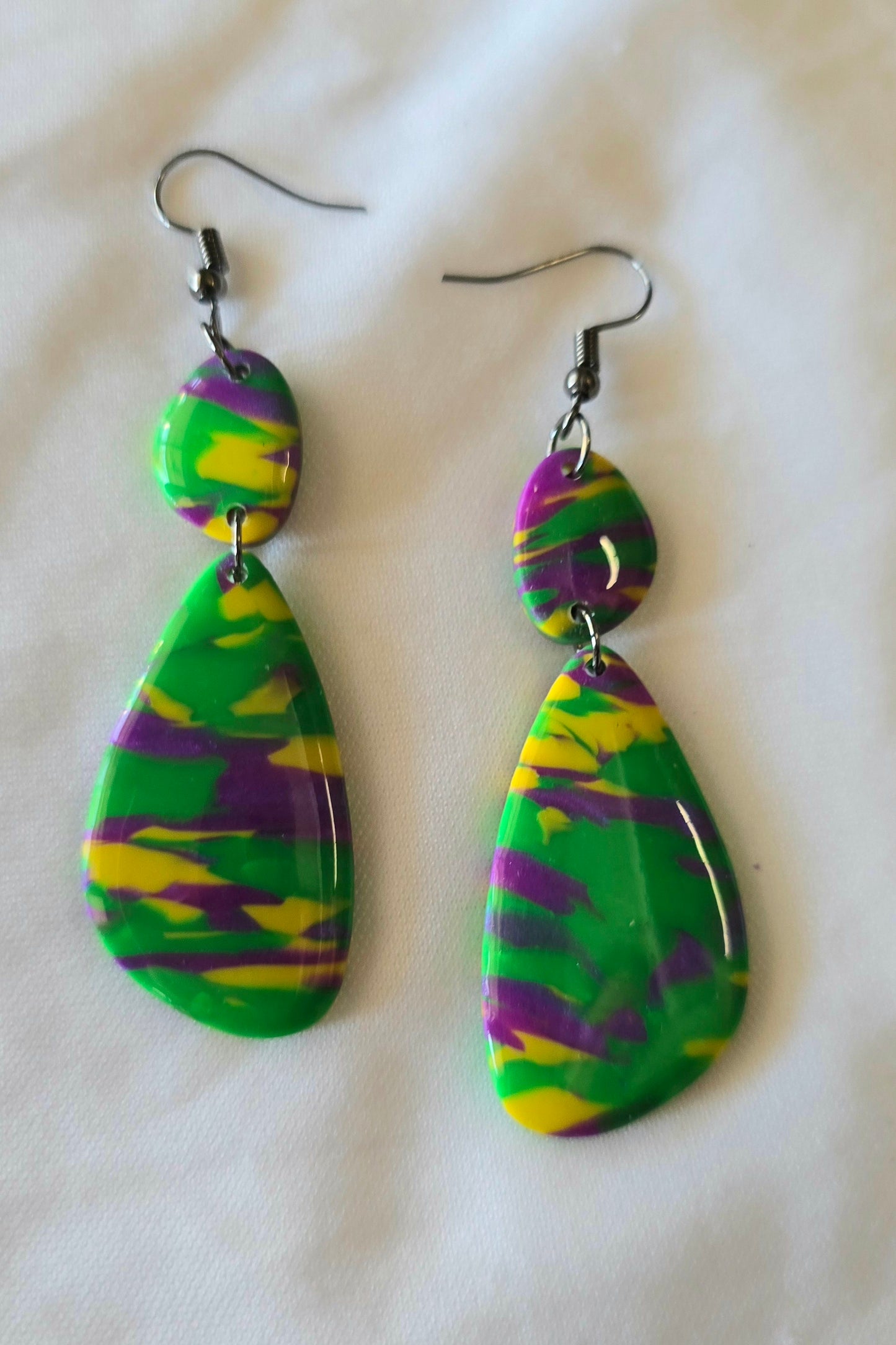 Mardi Gras Oval Dangle Earrings
