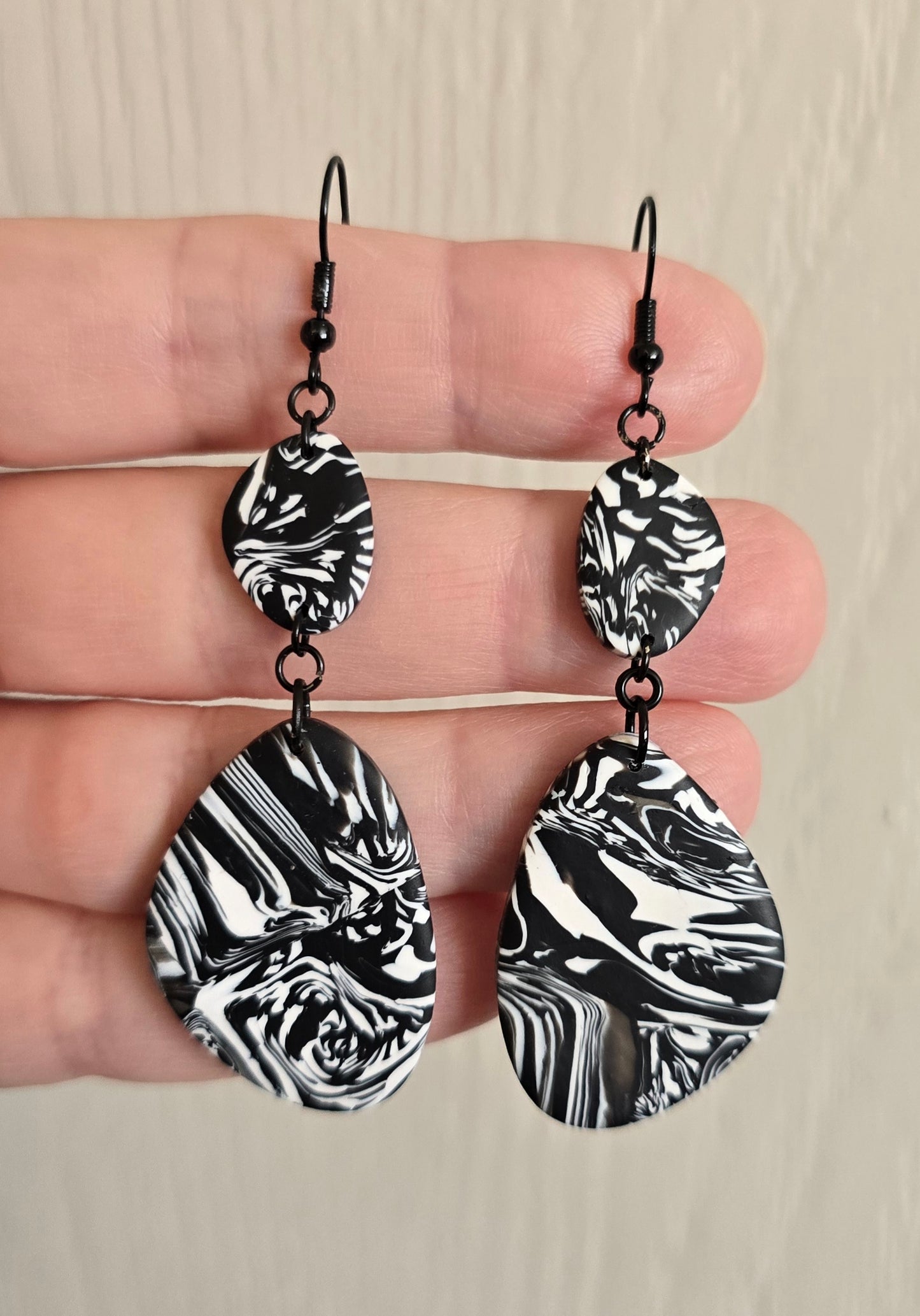 Royal Black Marble Dangle Earrings