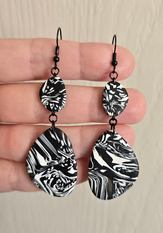 Royal Black Marble Dangle Earrings