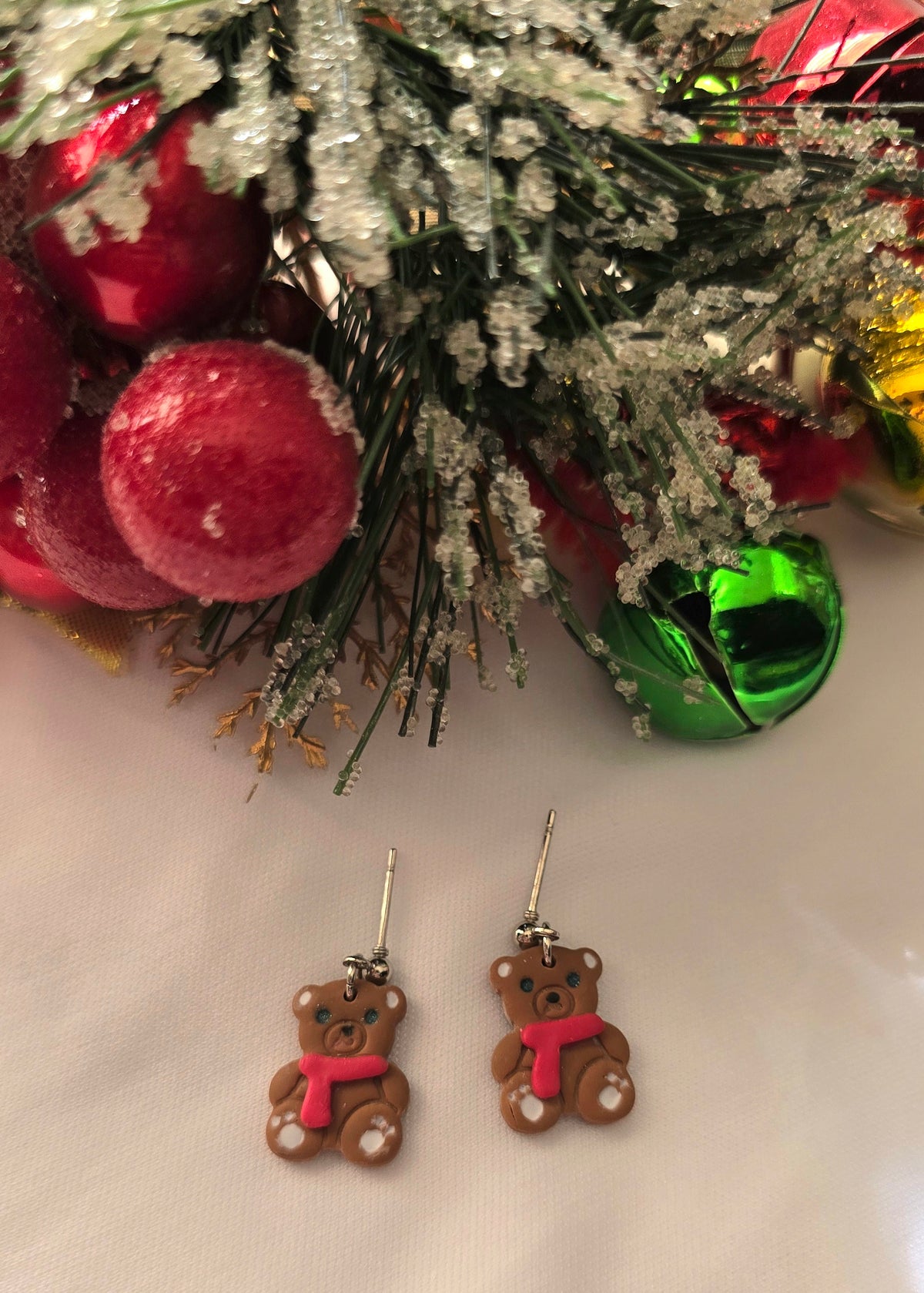Christmas Teddy Bear Scarf Earrings