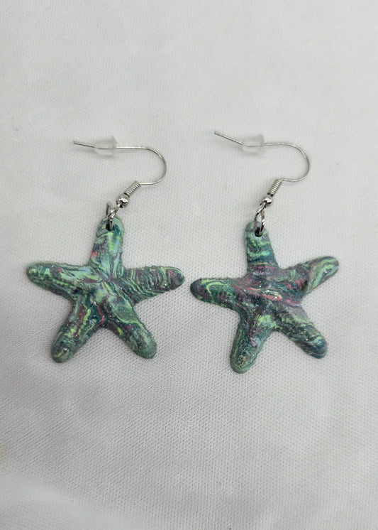 Green and Pink Starfish Earrings