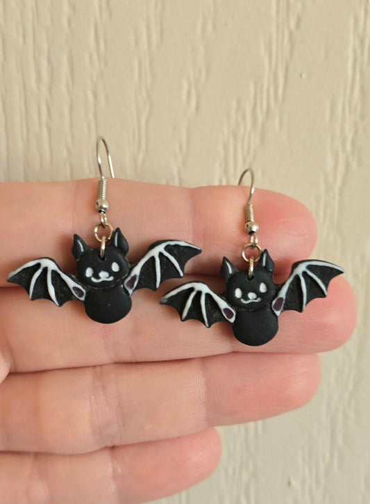 Black Bat Halloween Dangle Earrings
