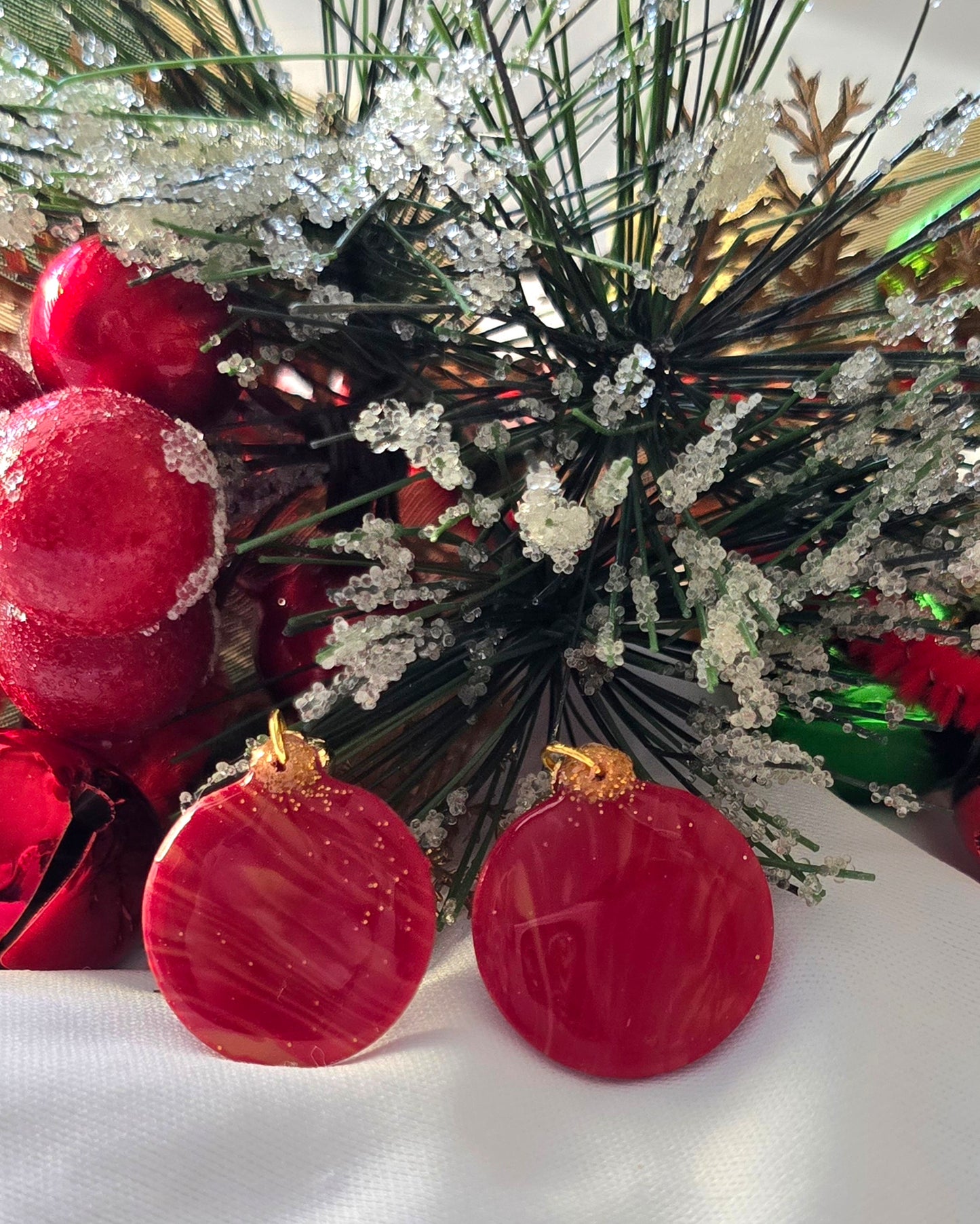 Red and Gold Glitter Ornament Earrings